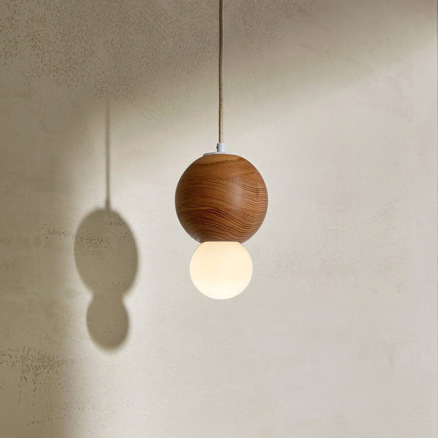 Bright Beads Sphere Pendant in Oak & White Satin with Fabric Flex